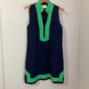 Sail To Sable Linen Blue Green Tunic Dress Womens L Linen Blend Coastal Preppy